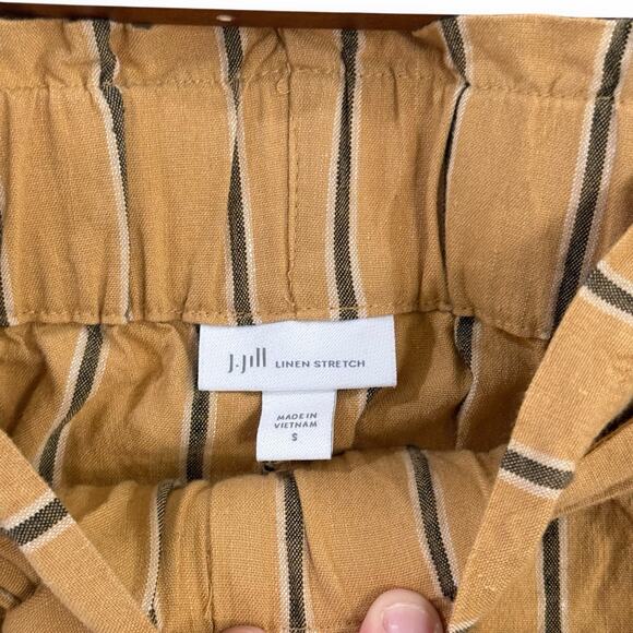 J Jill Emilie Linen Stretch Belted Wide Leg Crop Striped Pants Yellow Size Small - Picture 3 of 14